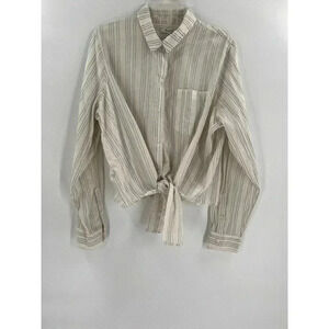 Madewell Tie-Front Shirt Maitland Stripe Long Sleeve Button Up Top Size 2XLARGE